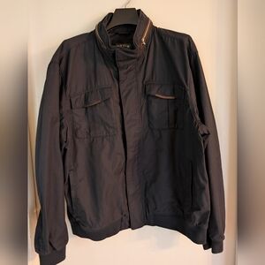 Vintage Orvis Jacket Coat Hidden Hood Cotton Nylon w/Leather Trim XL